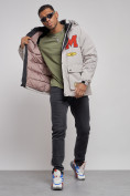 Оптом Куртка мужская зимняя с капюшоном молодежная серого цвета 88915Sr, фото 12