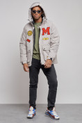 Оптом Куртка мужская зимняя с капюшоном молодежная серого цвета 88915Sr, фото 6
