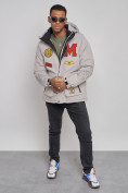 Оптом Куртка мужская зимняя с капюшоном молодежная серого цвета 88915Sr, фото 9