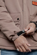 Оптом Куртка мужская зимняя с капюшоном молодежная коричневого цвета 88917K в Екатеринбурге, фото 13