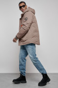 Оптом Куртка мужская зимняя с капюшоном молодежная коричневого цвета 88917K в Екатеринбурге, фото 20