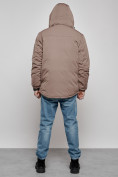 Оптом Куртка мужская зимняя с капюшоном молодежная коричневого цвета 88917K в Екатеринбурге, фото 5