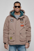 Оптом Куртка мужская зимняя с капюшоном молодежная коричневого цвета 88917K в Екатеринбурге, фото 6