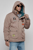 Оптом Куртка мужская зимняя с капюшоном молодежная коричневого цвета 88917K в Екатеринбурге, фото 9
