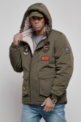 Оптом Куртка мужская зимняя с капюшоном молодежная цвета хаки 88917Kh в Екатеринбурге, фото 10