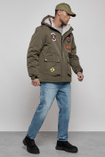 Оптом Куртка мужская зимняя с капюшоном молодежная цвета хаки 88917Kh в Екатеринбурге, фото 3
