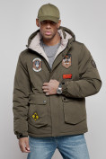 Оптом Куртка мужская зимняя с капюшоном молодежная цвета хаки 88917Kh в Екатеринбурге, фото 5