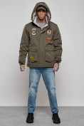 Оптом Куртка мужская зимняя с капюшоном молодежная цвета хаки 88917Kh в Екатеринбурге, фото 8