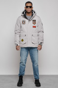 Оптом Куртка мужская зимняя с капюшоном молодежная серого цвета 88917Sr в Екатеринбурге, фото 12