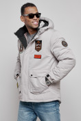 Оптом Куртка мужская зимняя с капюшоном молодежная серого цвета 88917Sr в Екатеринбурге, фото 5