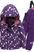 Оптом Горнолыжный костюм детский фиолетового цвета 8912F в Воронеже