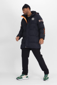 Оптом Спортивная молодежная куртка удлиненная мужская темно-синего цвета 90006TS в Екатеринбурге, фото 14