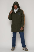 Оптом Спортивная молодежная куртка удлиненная мужская цвета хаки 90008Kh в Екатеринбурге, фото 5