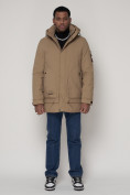Оптом Спортивная молодежная куртка удлиненная мужская бежевого цвета 90016B в Казани