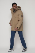 Оптом Спортивная молодежная куртка удлиненная мужская бежевого цвета 90016B в Казани, фото 2