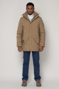 Оптом Спортивная молодежная куртка удлиненная мужская бежевого цвета 90017B в Екатеринбурге
