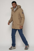 Оптом Спортивная молодежная куртка удлиненная мужская бежевого цвета 90017B в Екатеринбурге, фото 2