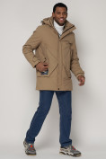 Оптом Спортивная молодежная куртка удлиненная мужская бежевого цвета 90017B в Екатеринбурге, фото 3