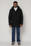 Оптом Спортивная молодежная куртка удлиненная мужская черного цвета 90017Ch в Казани