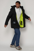 Оптом Спортивная молодежная куртка удлиненная мужская черного цвета 90017Ch в Екатеринбурге, фото 12