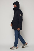 Оптом Спортивная молодежная куртка удлиненная мужская темно-синего цвета 90017TS в Казани, фото 6