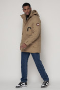 Оптом Спортивная молодежная куртка удлиненная мужская бежевого цвета 90020B в Казани, фото 4