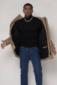 Оптом Спортивная молодежная куртка удлиненная мужская бежевого цвета 90020B в Казани, фото 9
