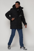 Оптом Спортивная молодежная куртка удлиненная мужская черного цвета 90020Ch в Казани, фото 3