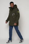 Оптом Спортивная молодежная куртка удлиненная мужская цвета хаки 90020Kh в Екатеринбурге, фото 2