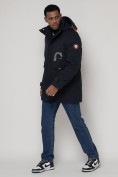 Оптом Спортивная молодежная куртка удлиненная мужская темно-синего цвета 90020TS в Казани, фото 2
