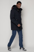 Оптом Спортивная молодежная куртка удлиненная мужская темно-синего цвета 90020TS в Екатеринбурге, фото 3