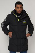 Оптом Спортивная молодежная куртка удлиненная мужская черного цвета 9005Ch в Казани, фото 10
