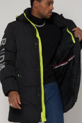 Оптом Спортивная молодежная куртка удлиненная мужская черного цвета 9005Ch в Казани, фото 14