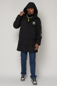 Оптом Спортивная молодежная куртка удлиненная мужская черного цвета 9005Ch в Казани, фото 5