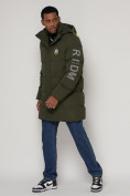 Оптом Спортивная молодежная куртка удлиненная мужская цвета хаки 9005Kh в Казани, фото 2