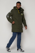 Оптом Спортивная молодежная куртка удлиненная мужская цвета хаки 9005Kh в Казани, фото 3