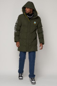 Оптом Спортивная молодежная куртка удлиненная мужская цвета хаки 9005Kh в Казани, фото 5