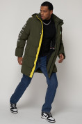 Оптом Спортивная молодежная куртка удлиненная мужская цвета хаки 9005Kh в Казани, фото 7