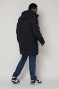 Оптом Спортивная молодежная куртка удлиненная мужская темно-синего цвета 9005TS в Казани, фото 4