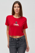Оптом Топ футболка женская красного цвета 9008Kr в Казани, фото 4