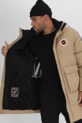 Оптом Спортивная молодежная куртка удлиненная мужская бежевого цвета 9009B в Екатеринбурге, фото 14