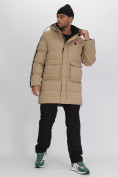 Оптом Спортивная молодежная куртка удлиненная мужская бежевого цвета 9009B в Казани, фото 18