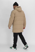 Оптом Спортивная молодежная куртка удлиненная мужская бежевого цвета 9009B в Казани, фото 5