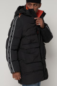 Оптом Спортивная молодежная куртка удлиненная мужская черного цвета 9009Ch в Казани, фото 10