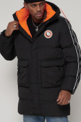 Оптом Спортивная молодежная куртка удлиненная мужская черного цвета 9009Ch в Екатеринбурге, фото 11