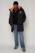 Оптом Спортивная молодежная куртка удлиненная мужская черного цвета 9009Ch в Екатеринбурге, фото 12