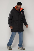 Оптом Спортивная молодежная куртка удлиненная мужская черного цвета 9009Ch в Екатеринбурге, фото 2