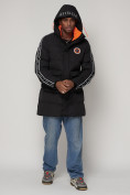 Оптом Спортивная молодежная куртка удлиненная мужская черного цвета 9009Ch в Екатеринбурге, фото 5