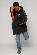 Оптом Спортивная молодежная куртка удлиненная мужская черного цвета 9009Ch в Казани, фото 6