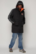 Оптом Спортивная молодежная куртка удлиненная мужская черного цвета 9009Ch в Екатеринбурге, фото 7